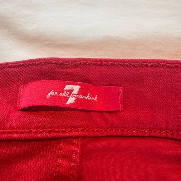 ❤️ 7 For All Mankind Red Skinny Jeans – Women’s Size-29 Frayed Hem Stretch Denim - Picture 4 of 8